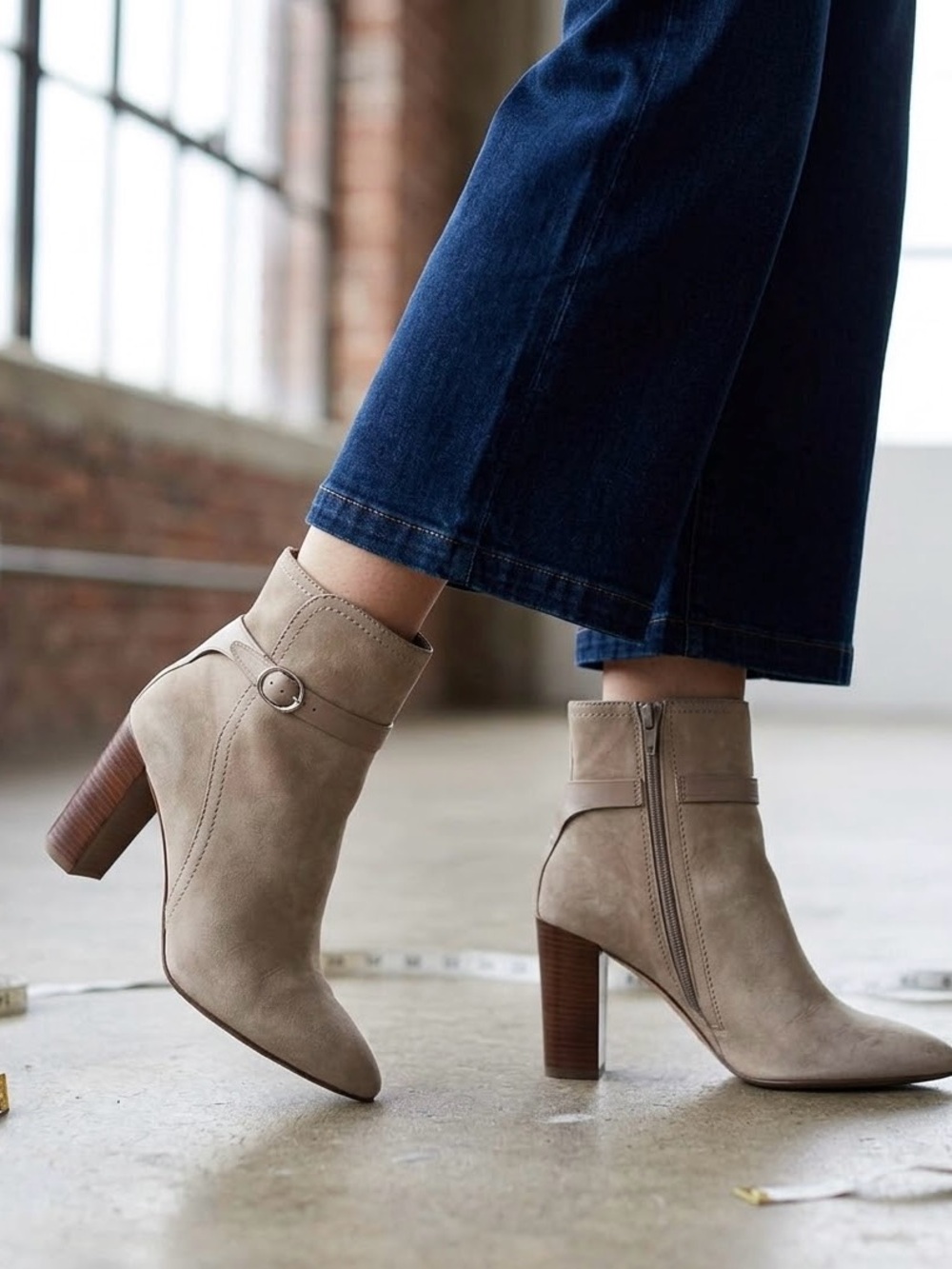 L.K. Bennet Womans Boots Beige Ankle Boots with Brown Block Heel
